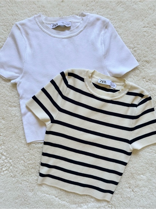 Zara Tops - Zara Women’s 2PACK Short Sleeve Knit Top White & Cream Stripe - Small